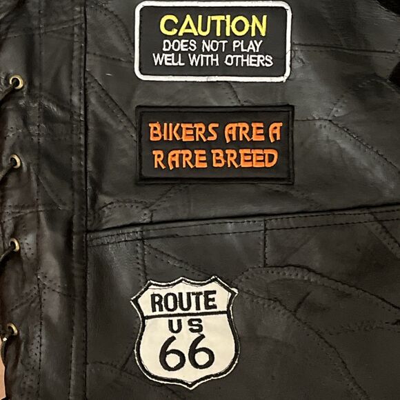 Diamond Plate Buffalo Leather Mens Vest with Patches 3X - Picture 8 of 13